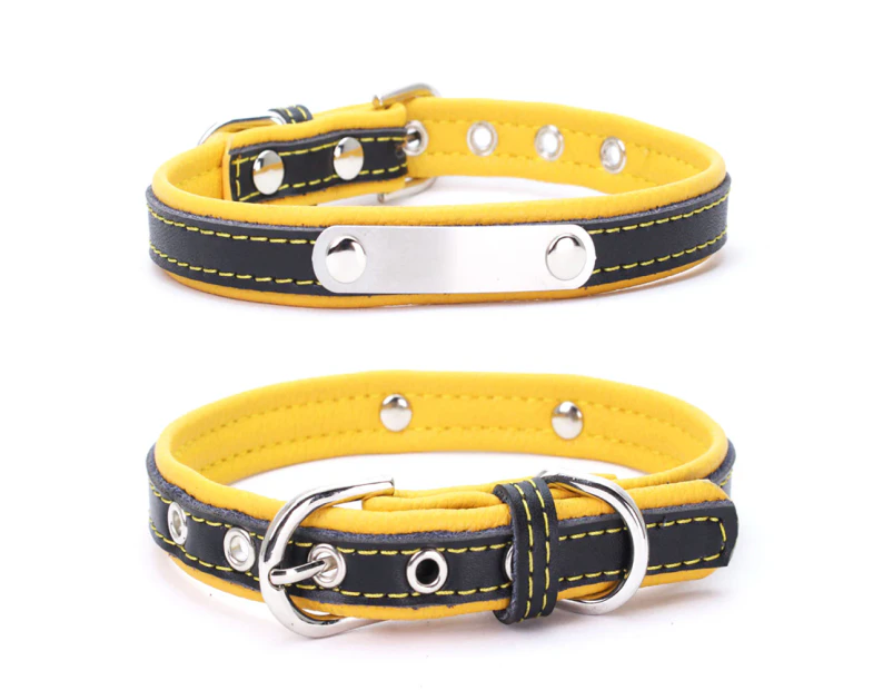 Comfortable Soft Touch Leather Dog Collar Adjustable Durable Anti-Rust Alloy Loop Ring Yellow XXS