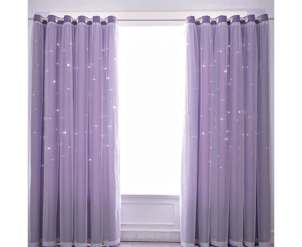 Toscano 2 Panels Double Layer Stars Blackout Curtains for Bedroom Window-Purple