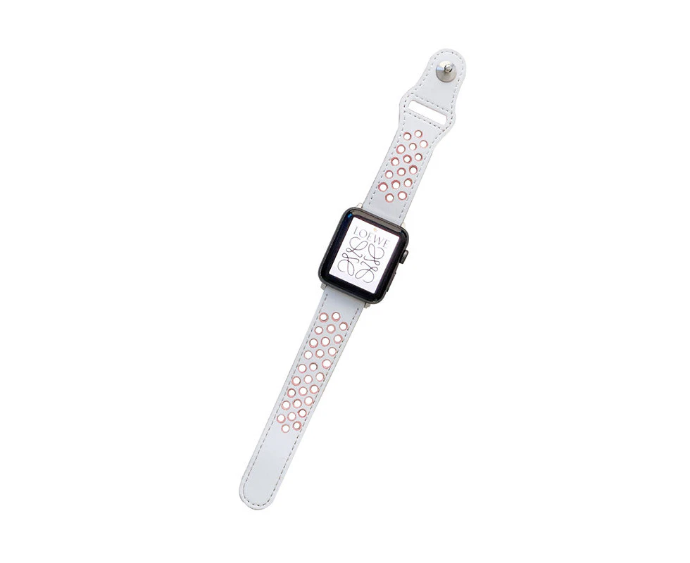 Marge Plus Breathable Leather Watch Band for iWatch Series SE 7/6/5/4/3/2/1-WhitePink