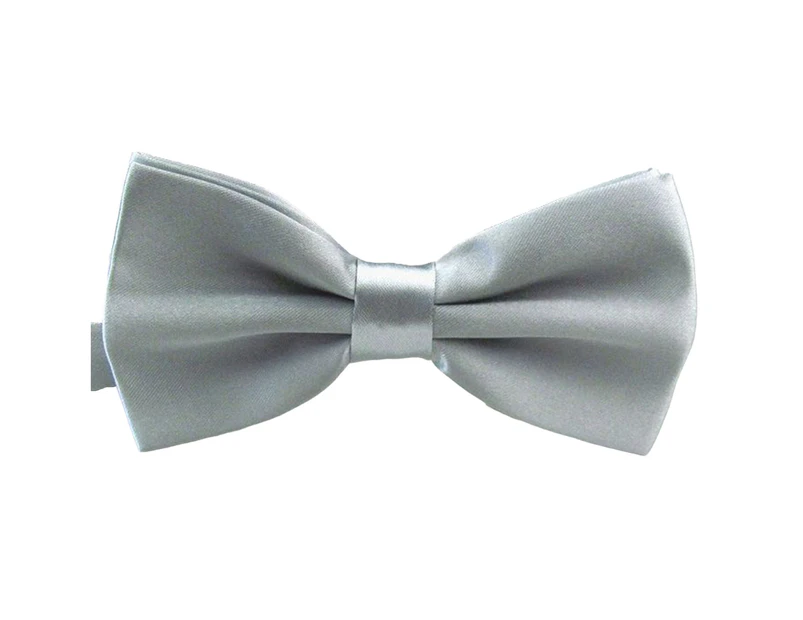 Men Tie Bow Smooth Solid Color Adjustable Lightweight Korean Style Wedding Tie for Party Banquet Prom - Silver
