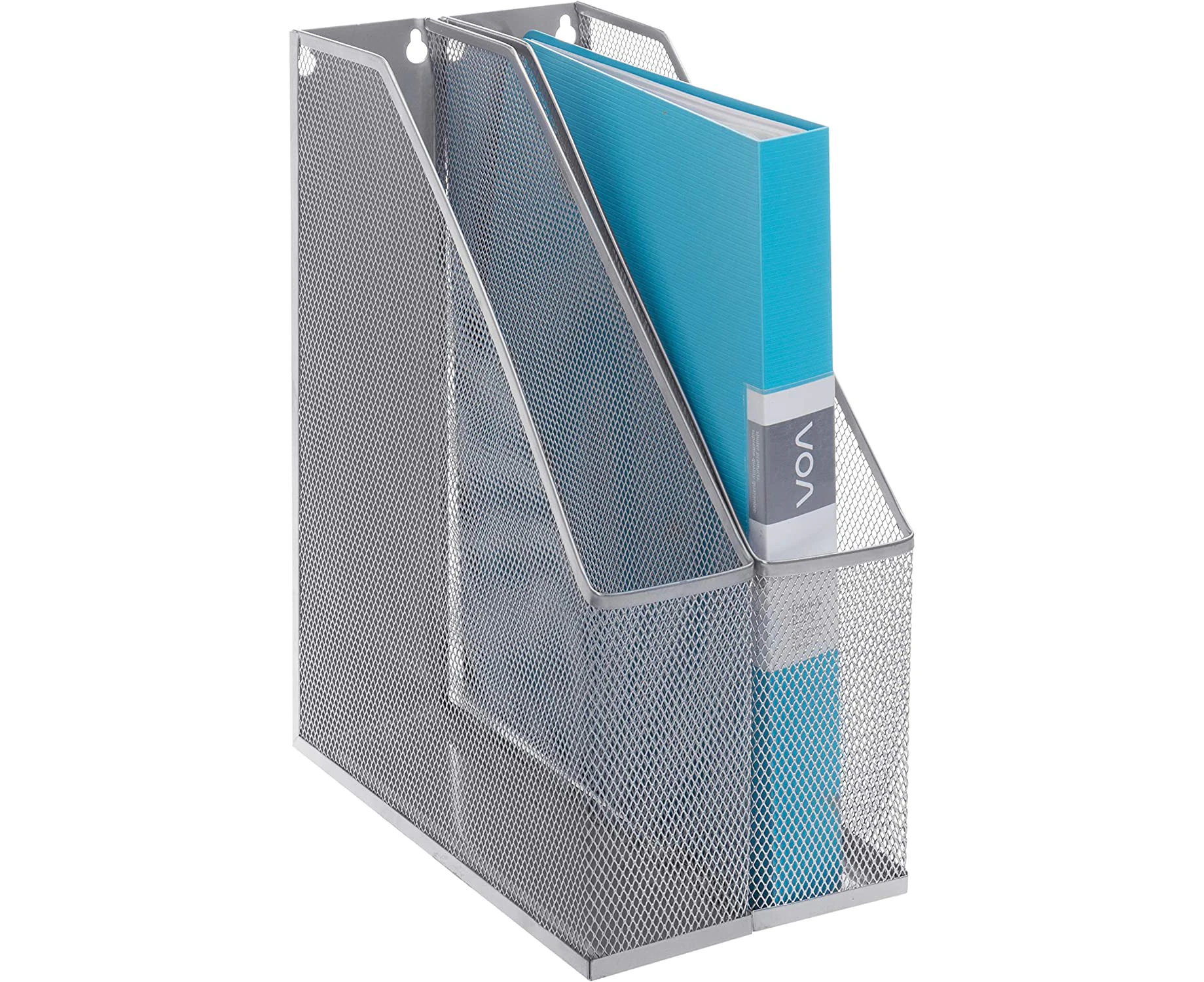 Silver Wire Mesh Wall Mountable Document Rack, Magazine and File Holder, Set of 2