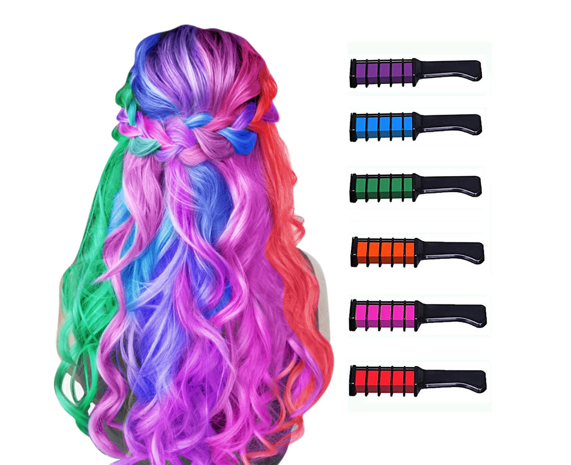 6 Color Temporary Bright Hair Chalk Comb Set - 8 9 10 11 12 year old girl Birthday Gifts Halloween Costume Cosplay Party Favors for