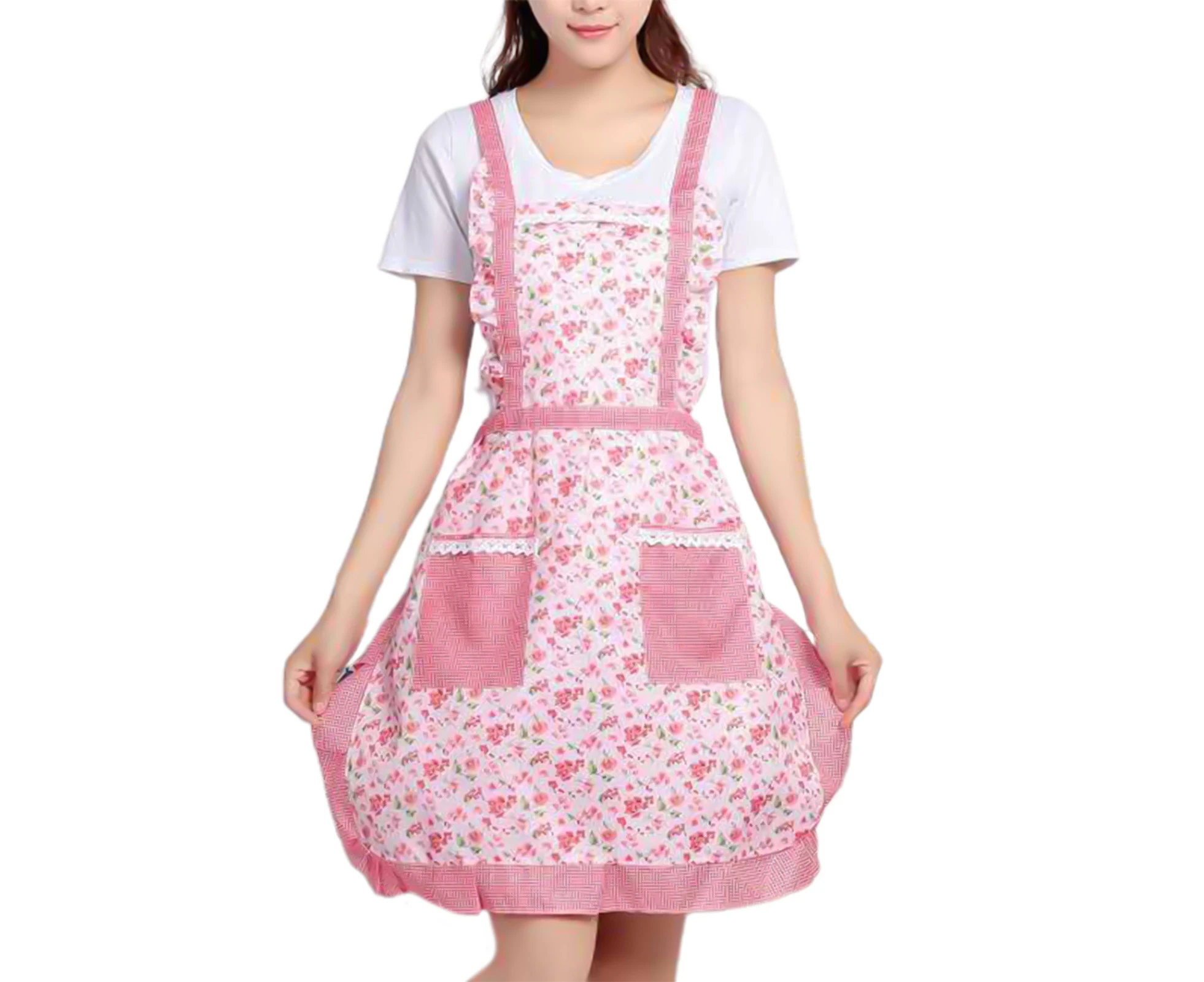 Useful Apron 5 Colors Comfortable to Wear Cooking Pinafore - Red