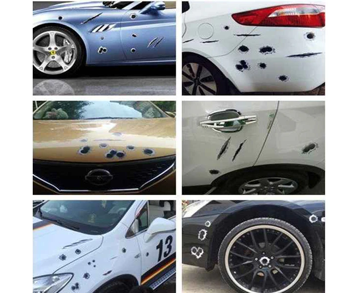 3D Simulated Bullet Holes Car Sticker Scratch Decal Waterproof Motorcycle Stickers 23X29CM聽: a