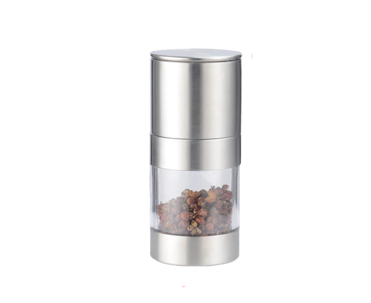 Stainless steel pepper mill grinder black pepper double-head manual quick grinder grinding bottle-2pcs small cylinder single head