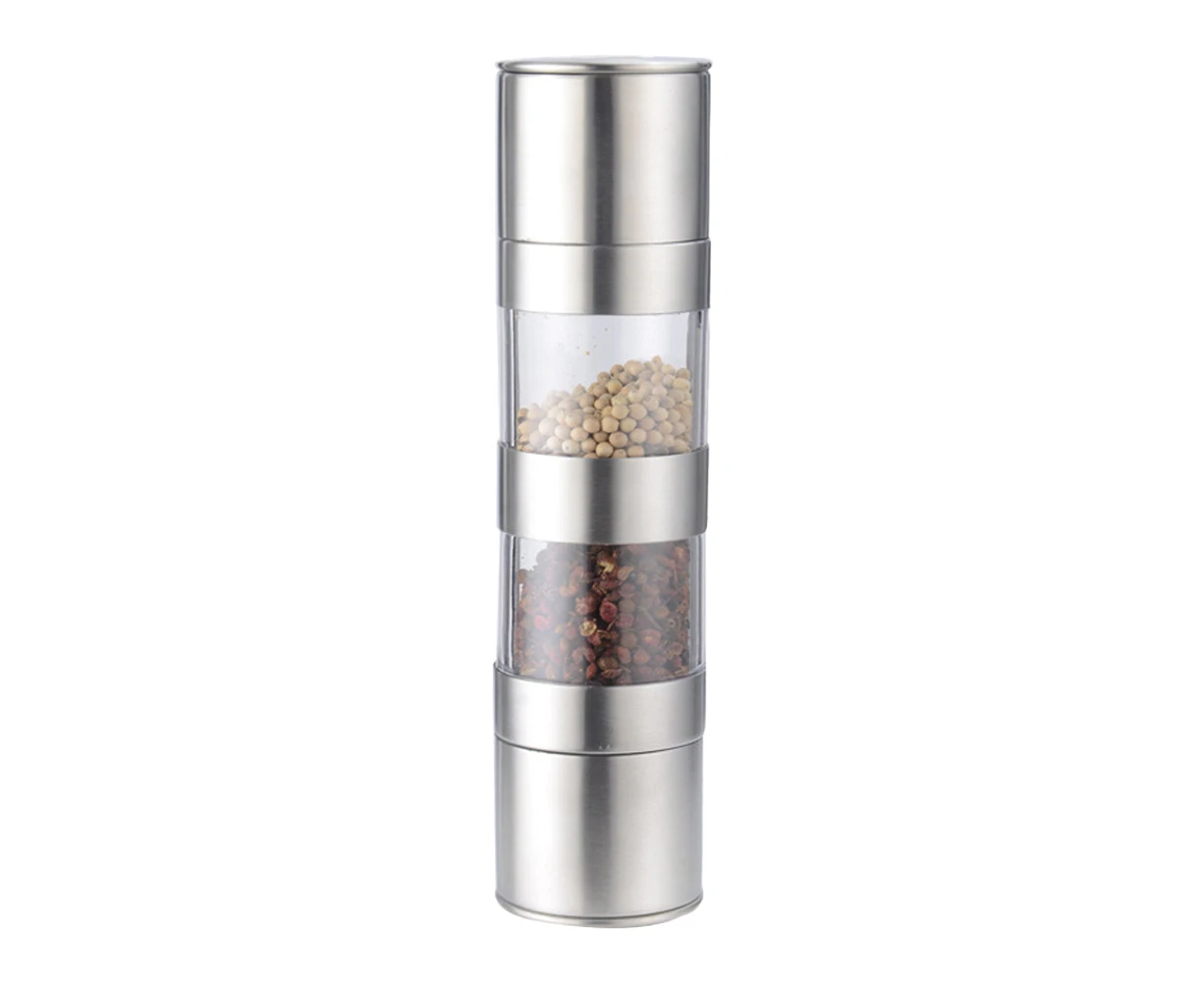 Stainless steel pepper mill grinder black pepper double-head manual quick grinder grinding bottle-Middle split double head