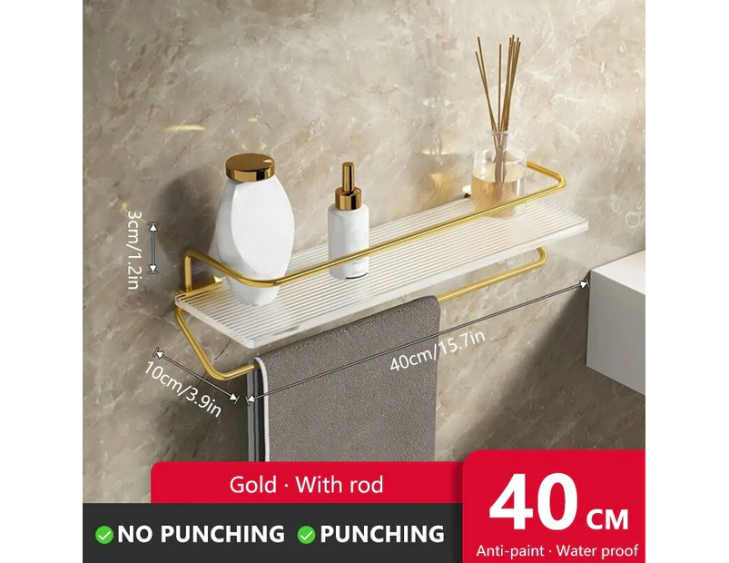 Bathroom Shelves Luxury Golden Shower Shelf Shampoo Holder Punch-Free Wall Mounted Storage Rack Bathroom Organizer AccessoriesGold 40cm with rod