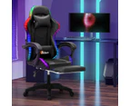 Oikiture Gaming Chair Massage Racing RGB LED Recliner Office Leather Footrest