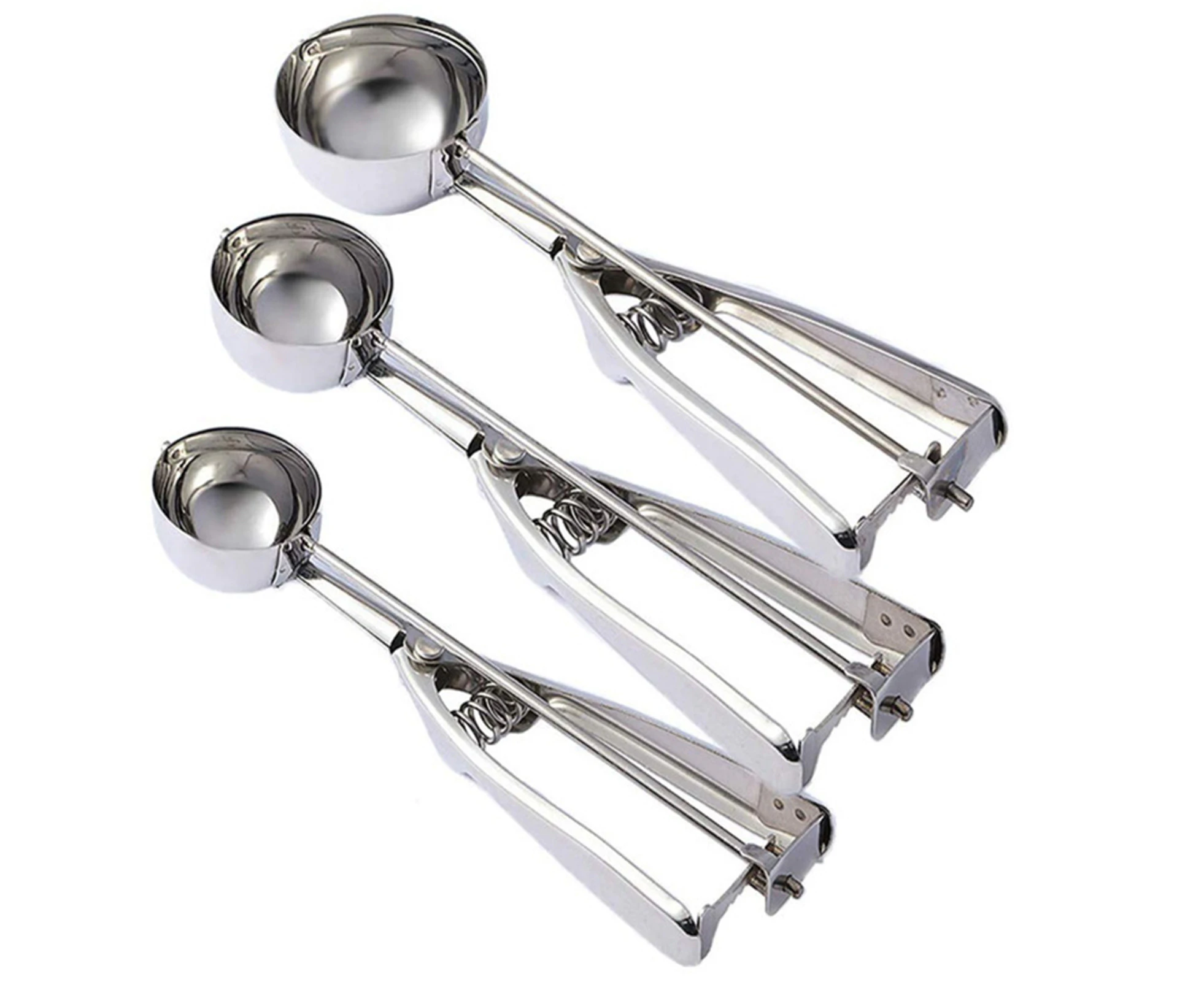 Sunshine 3Pcs/Set Ice Cream Scoop Rustproof Non-stick Stainless Steel Baking Cookie Dough Tablespoon Kitchen Tool -Silver