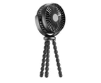 Portable Handheld Mini Stroller Fan with Flexible Tripod - USB Rechargeable - Black