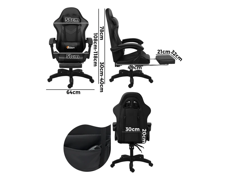 Oikiture Gaming Chair Massage Racing RGB LED Recliner Office Leather Footrest