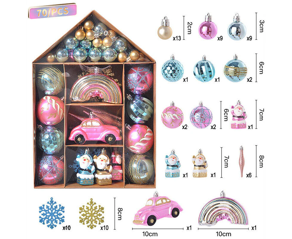 70Pcs Pink Christmas Tree Xmas Balls Decorations Glitter Baubles Party Wedding Ornament