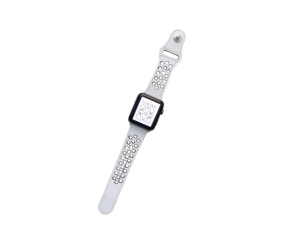 Marge Plus Breathable Leather Watch Band for iWatch Series SE 7/6/5/4/3/2/1-WhiteBlack