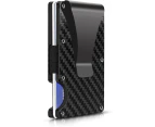 Men'S Minimalist Carbon Fiber Wallet - Metal Credit Card Holder Blocking - Money Clip