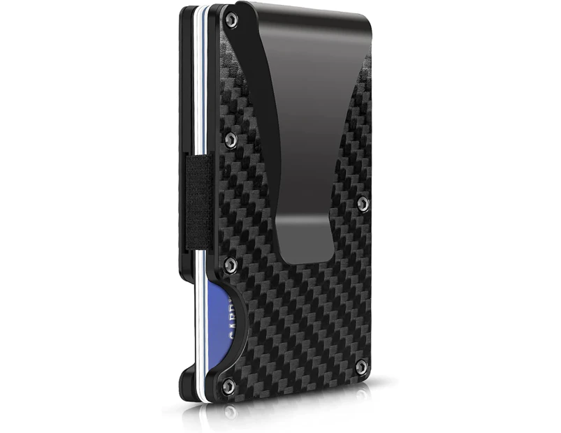 Men'S Minimalist Carbon Fiber Wallet - Metal Credit Card Holder Blocking - Money Clip