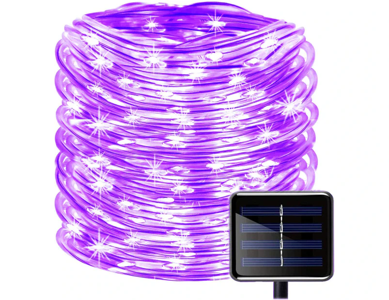 100 LEDs Tube Fairy Lights, IP65 Waterproof Solar Fairy Lights Tube Light Rope Copper Wire Christmas Lights Lights -Lila