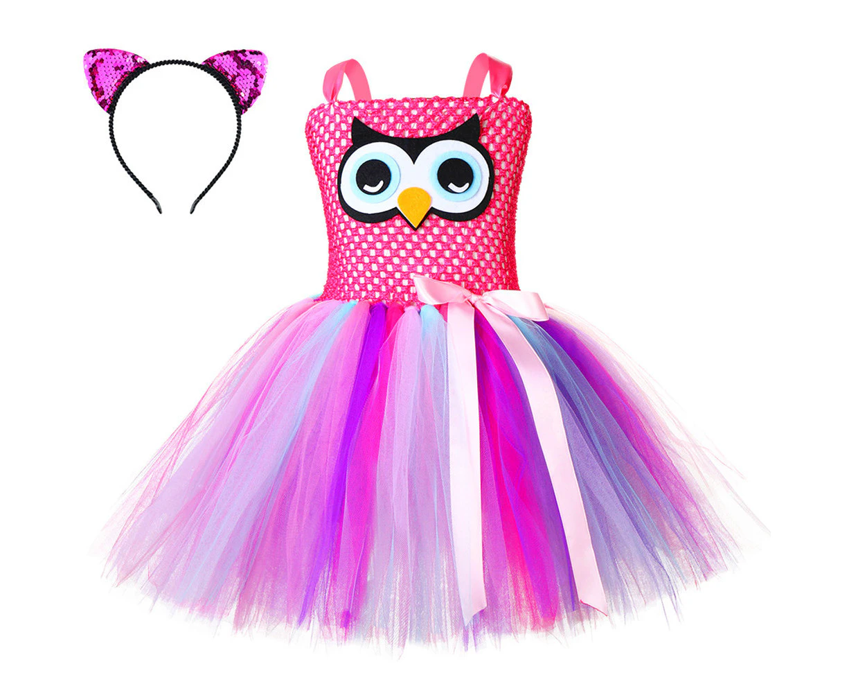 Tutu Princess Owl Cartoon Cosplay Dress For 1-12Y Girls Rose - Rose