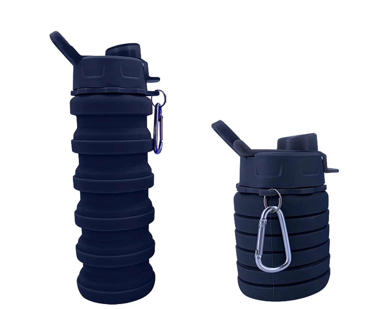 Collapsible Water Bottle , Silicone Foldable Water Bottles Leakproof BPA Free Travel Water Bottles with Carabiner