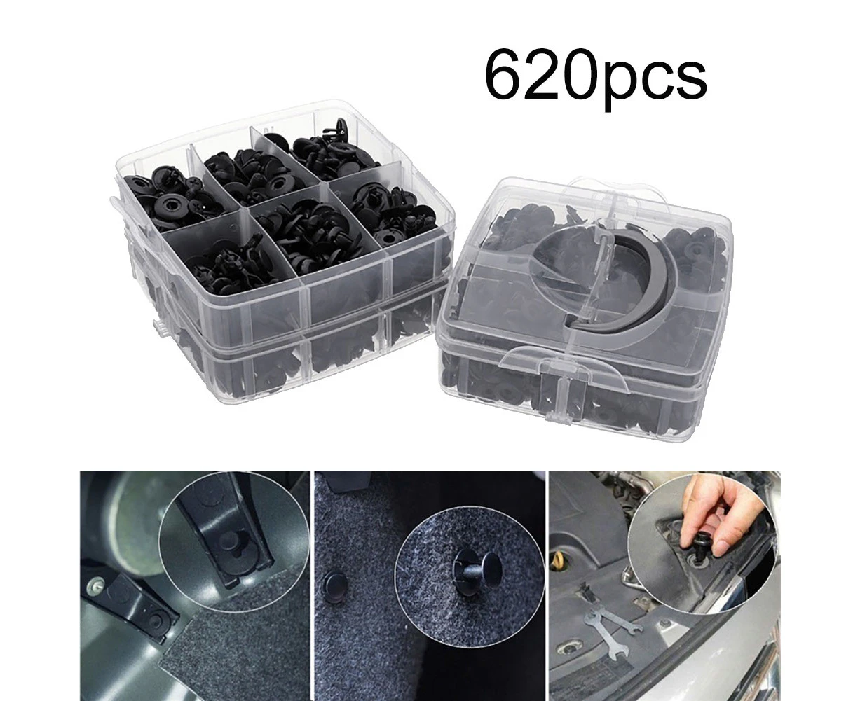 620Pcs Plastic Car Body Push Pin Rivets Bumper Fastener Expansion Clips Kit - Multi