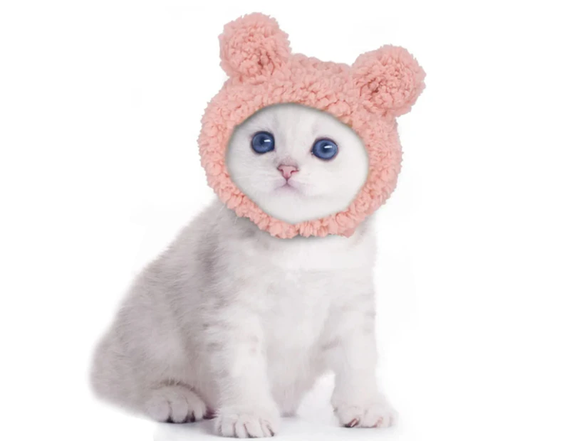 -m-Pet hat bear plush head cover cute cat simple warm headwear