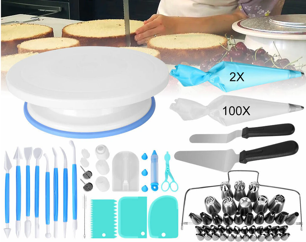 170Pcs Cake Decorating Kit Turntable Rotating Baking Flower Icing Piping Nozzles