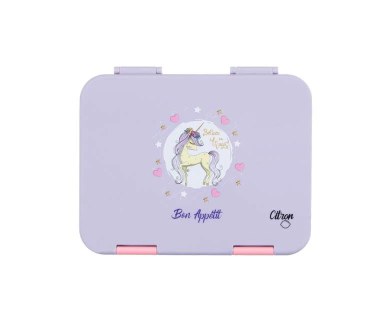 Lunch box Bento Style -      4 compartments with Accessories - Unicorn