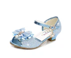 5 Colors Children Princess Sandals Kids Girls Wedding Shoes High Heels Dress Shoes Bowtie Shoes For Girls Blue