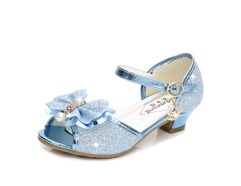 5 Colors Children Princess Sandals Kids Girls Wedding Shoes High Heels Dress Shoes Bowtie Shoes For Girls Blue