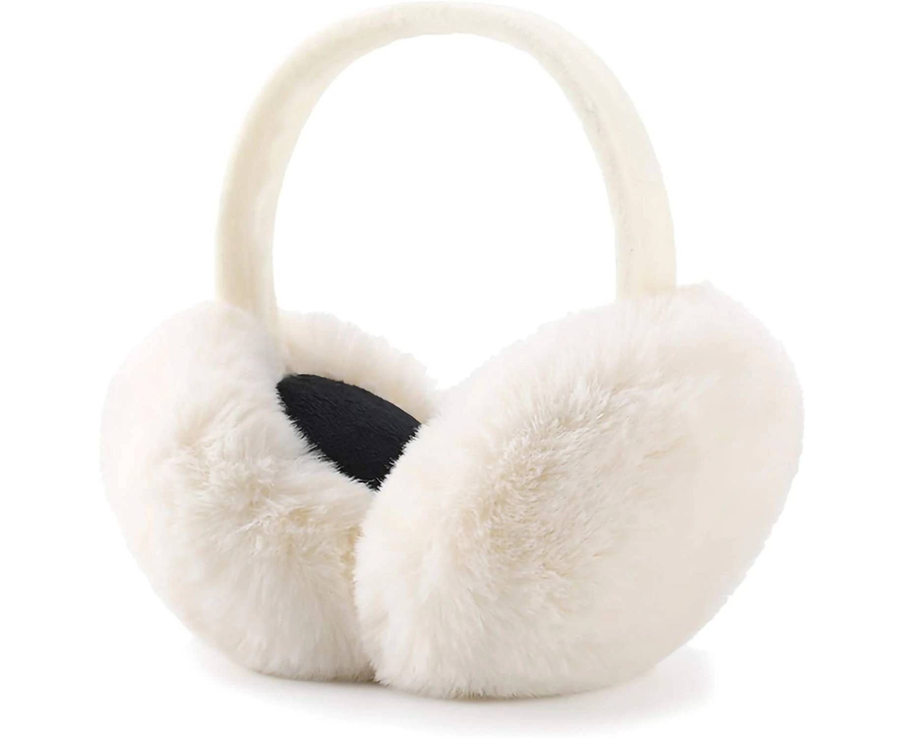 Winter Ear muffs Faux Fur Warm Earmuffs Cute Foldable Outdoor Ear Warmers For Women Girls - White