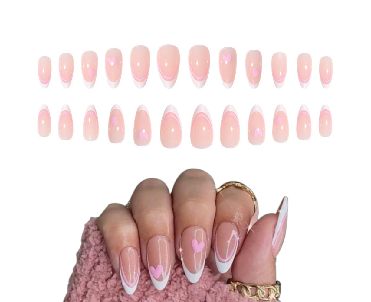 Pink Water Drop Almond Nail Patch Cute Wind Cut Nail Patch Fake Nail Enhancement (24Pcs),Style2