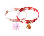 2 Pack Cotton Breakaway Cat Collar with Bell, Flowers Pendant Cute Cat Collar Kitten Collar Pink S