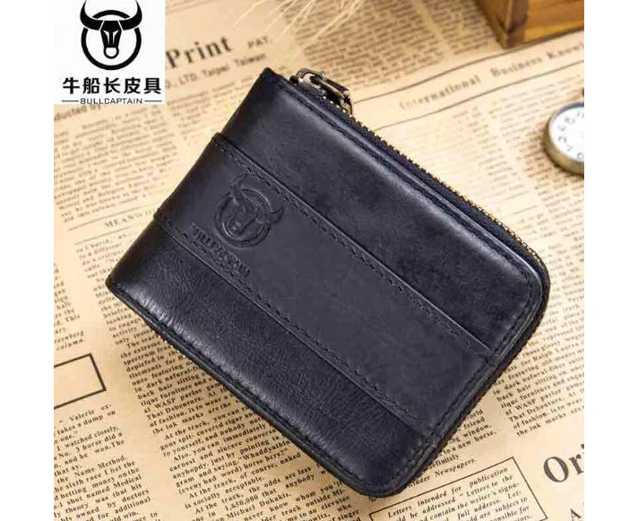 BULLCAPTAIN new Arrival Male RFID leather wallet Men Wallet Cowhide Coin Purse Slim Designer Brand Wallet Billetera para hombres—Black