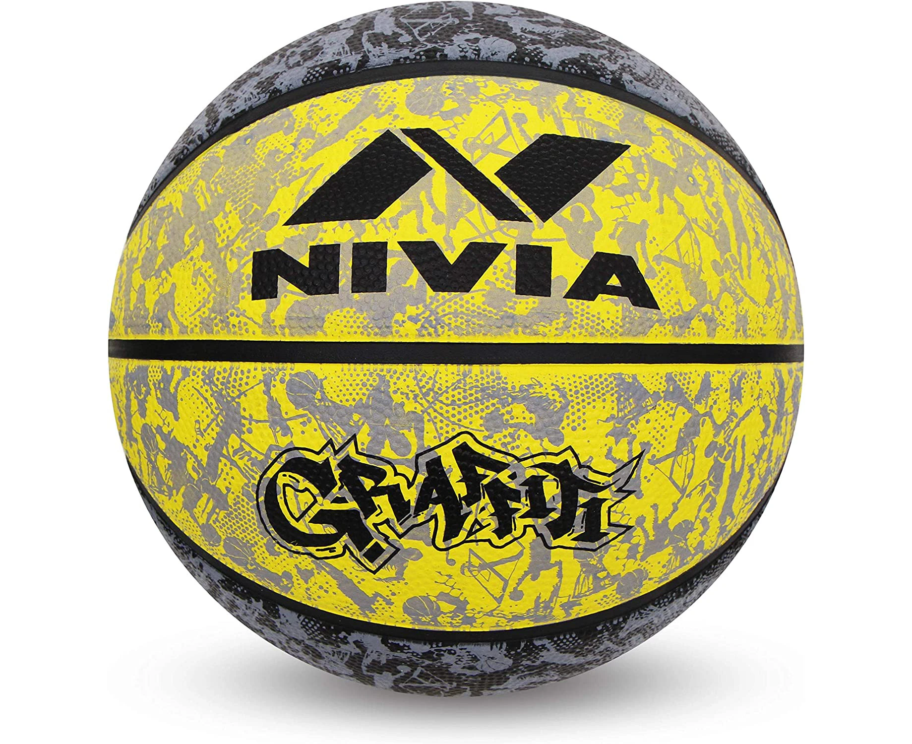 Nivia Graffiti Moulded Basketball | Color: Black & Yellow | Size: 7 | Material: Rubber | Suitable for Hard Surface | Ideal for Intermediate