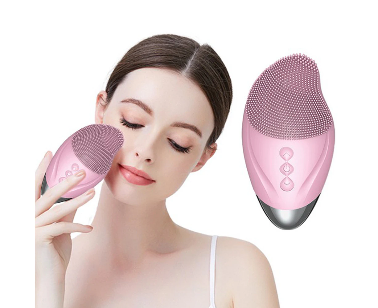 Electric Face Cleansing Brush Waterproof Sonic Vibrating Face Brush for Deep Cleansing-Pink