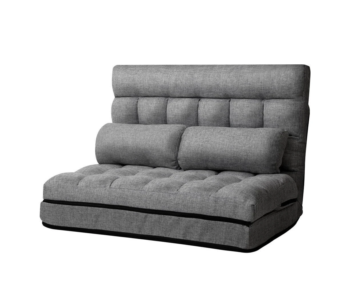 Lounge Sofa Bed Floor Recliner 2 seater Chaise Chair Folding Fabric Grey