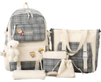 Tool Bag Preppy Black School Backpack with Lunch Box, 5 Piece Cute Canvas Backpack Set, Plaid Aesthetic Laptop Bag, with Cute Pendant