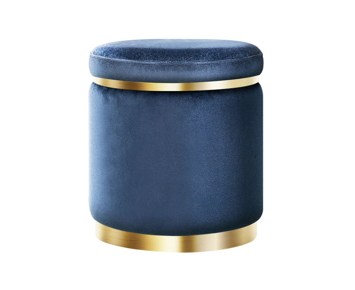 Foot Stool Round Velvet Ottoman Foot Rest Pouf Padded Seat Footstool Navy