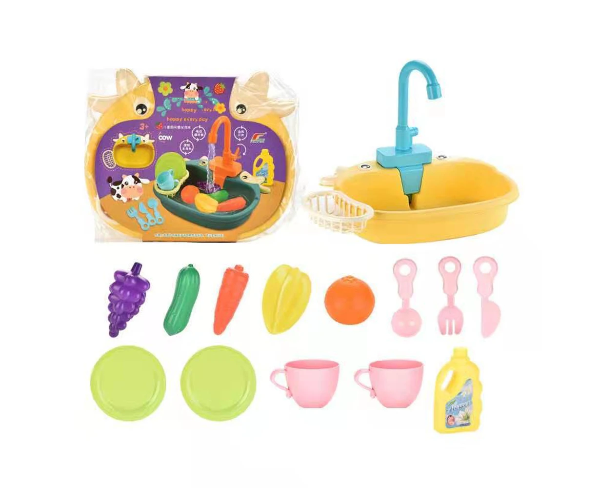 Children's Mini Kitchen Toy Sink Simulation Electric Circulating Water Play House Toy Children's Favorite Gift，Yellow