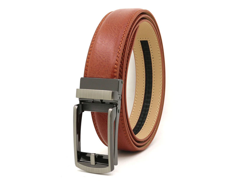 Men's Leather Belt Business Stylish Buckle Waist Strap Waistband Red Brown