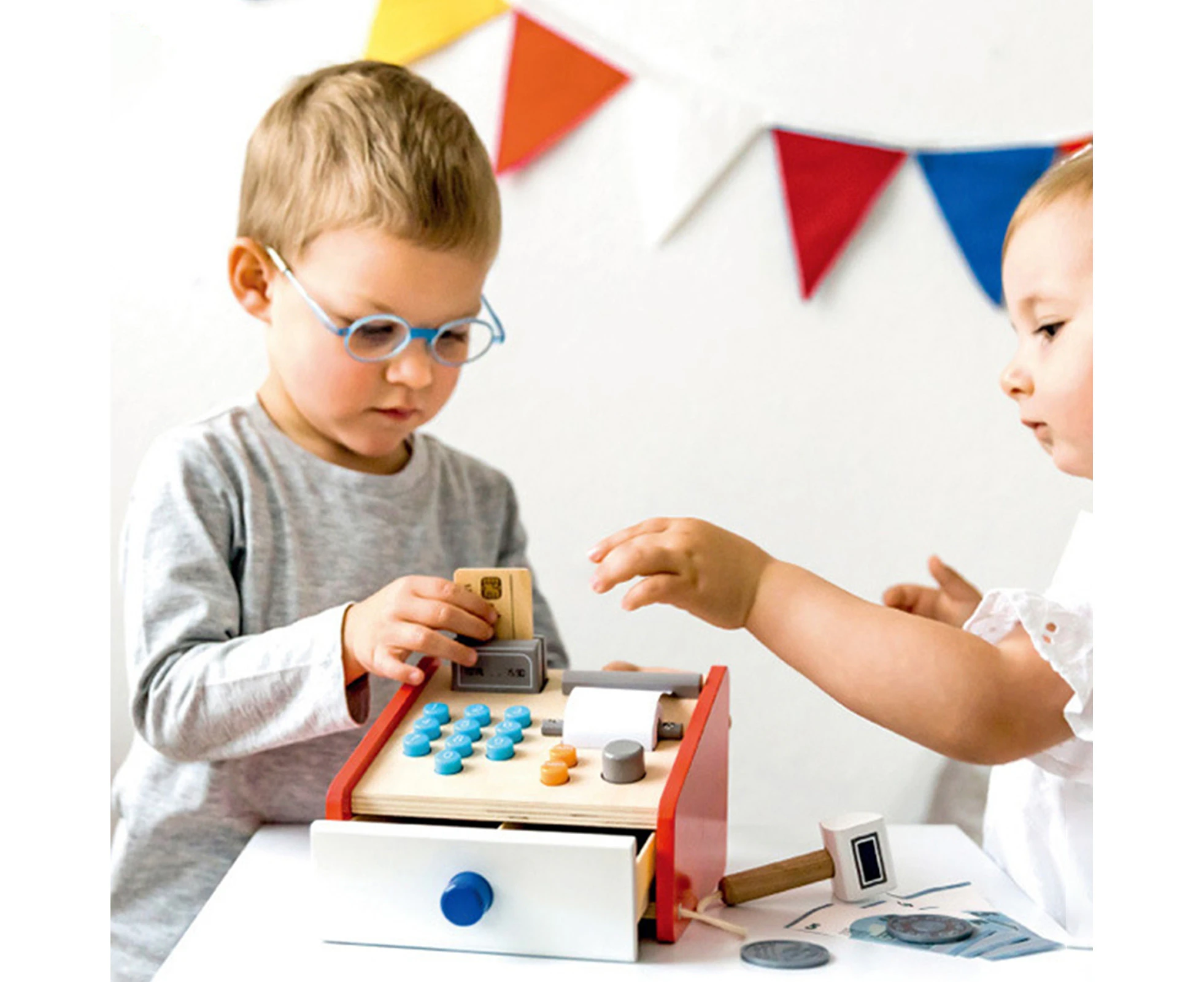 Cute Wooden Simulation Market Cash Register Children Play House Toys Gift Set