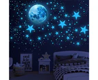Beautiful Glowing Moon 3d Wall Sticker Kids Room Bedroom Home Decor Glows On Dark Walls (1 Pcs, Blue)