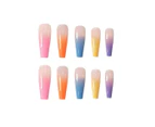 24 Coffin Press Nails, Long Fake Nails, Rainbow Gradient Color Shiny Acrylic Ballerina Fake Nails (Rainbow Color)