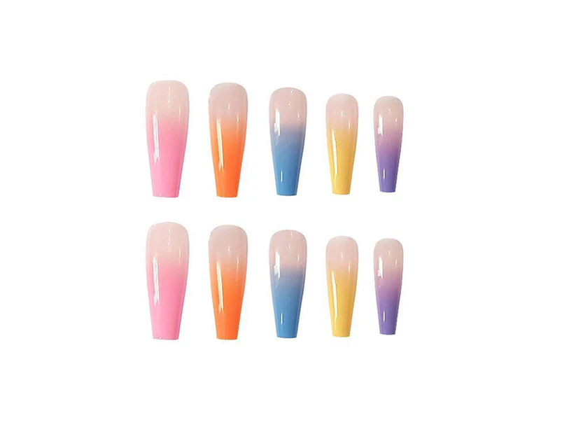 24 Coffin Press Nails, Long Fake Nails, Rainbow Gradient Color Shiny Acrylic Ballerina Fake Nails (Rainbow Color)