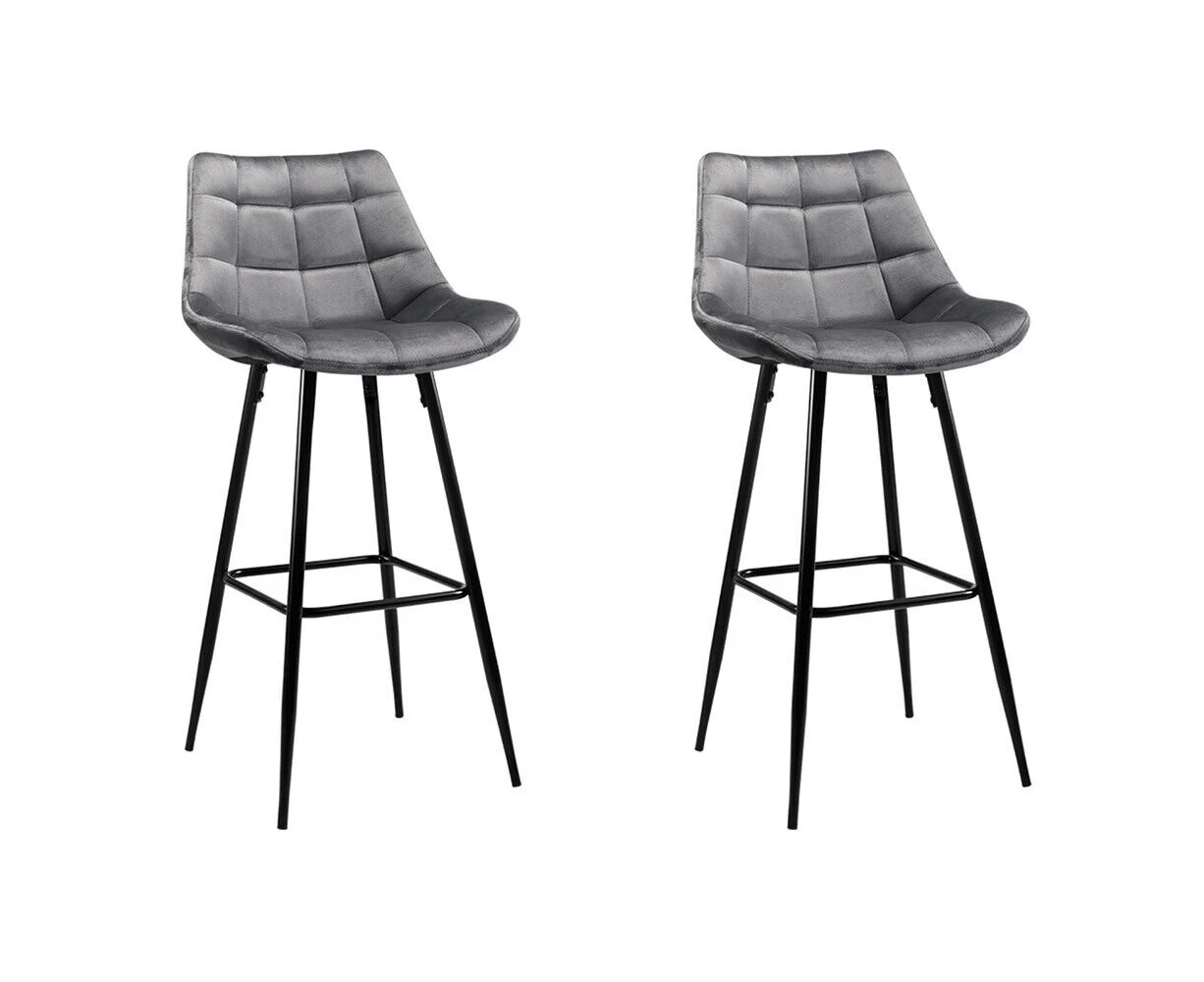 2x Velvet Bar Stools Kitchen Stool Counter Chairs Metal Barstools Grey