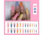 24 Coffin Press Nails, Long Fake Nails, Rainbow Gradient Color Shiny Acrylic Ballerina Fake Nails (Rainbow Color)