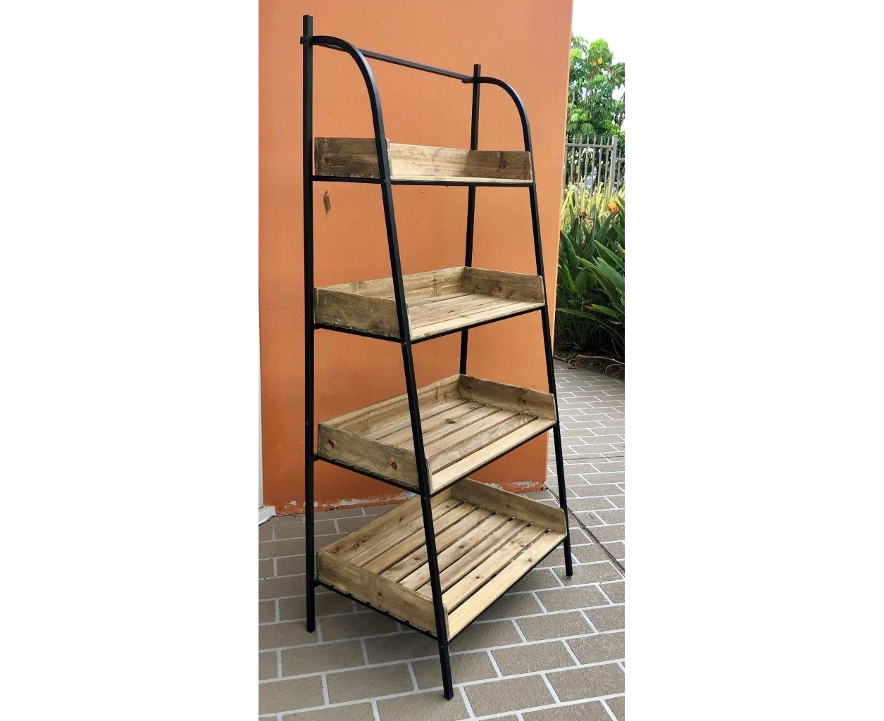 4 Tier Wooden Rack With Metal Frame 70x152cm