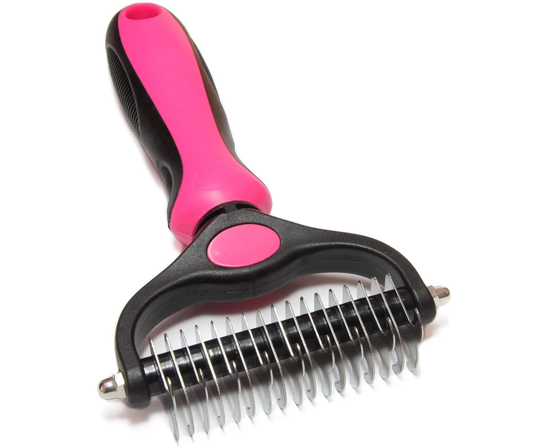 Pet Grooming Brush - Double Sided Shedding and Dematting Undercoat Rake Comb for Dogs and Cats,Extra Wide - Rose-carmine