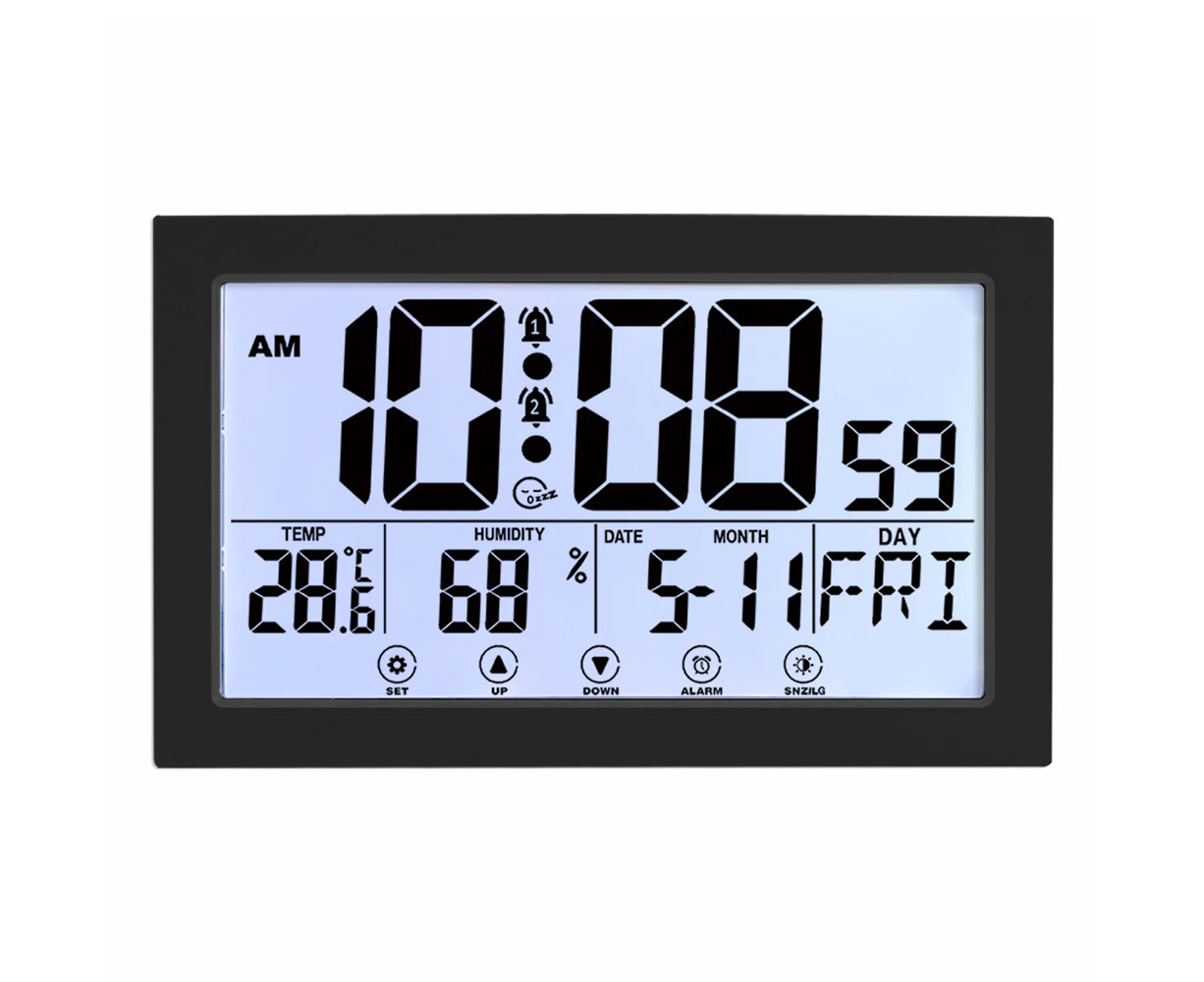 Creative touch screen digital wall clock temperature and humidity electronic alarm clock black