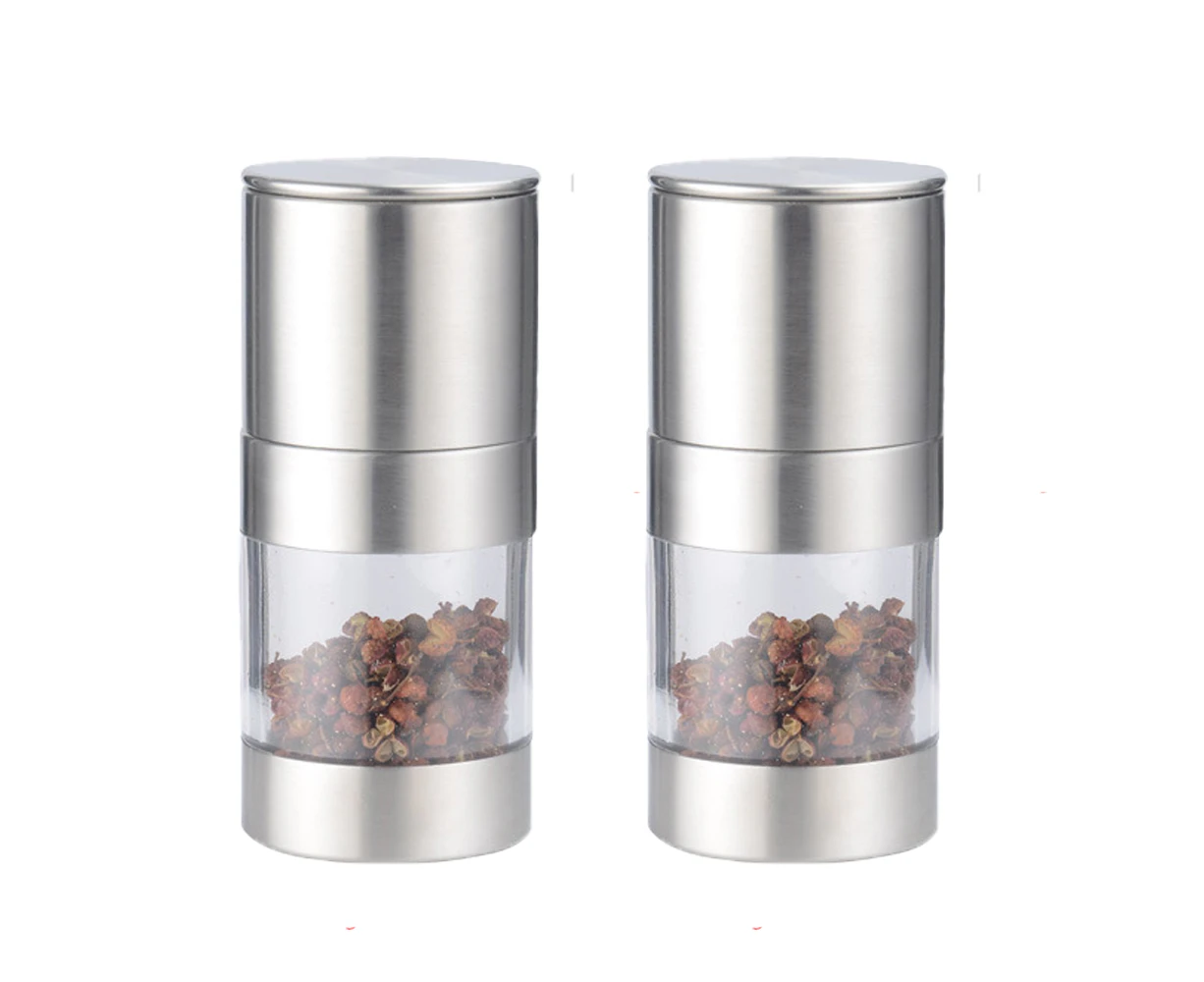 Stainless steel pepper mill grinder black pepper double-head manual quick grinder grinding bottle-Two-layer double head