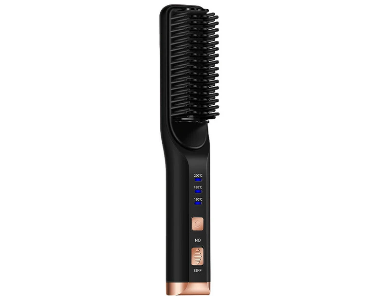 Portable Hair Straightener Curling Wireless Ion Comb USB Charge Straight Hair Brush Multifunction Straight Hair Comb Women Mini - Black